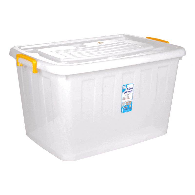 Thùng nhựa chữ nhật 90L có nắp Việt Nhật 5327 64 × 44 × Cao 37 cm Nhựa Việt Nhật chính hãng