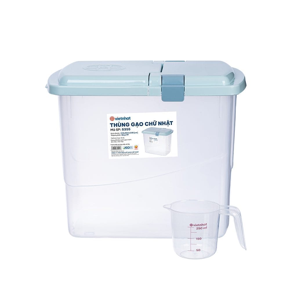 Thùng nhựa đựng gạo 20-30kg Việt Nhật 5355 3 Thùng gạo chữ nhật Việt Nhật 5355 - goc nghieng