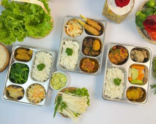 Khay cơm 5 ngăn sâu lòng inox 304 6 khay com 5 ngan