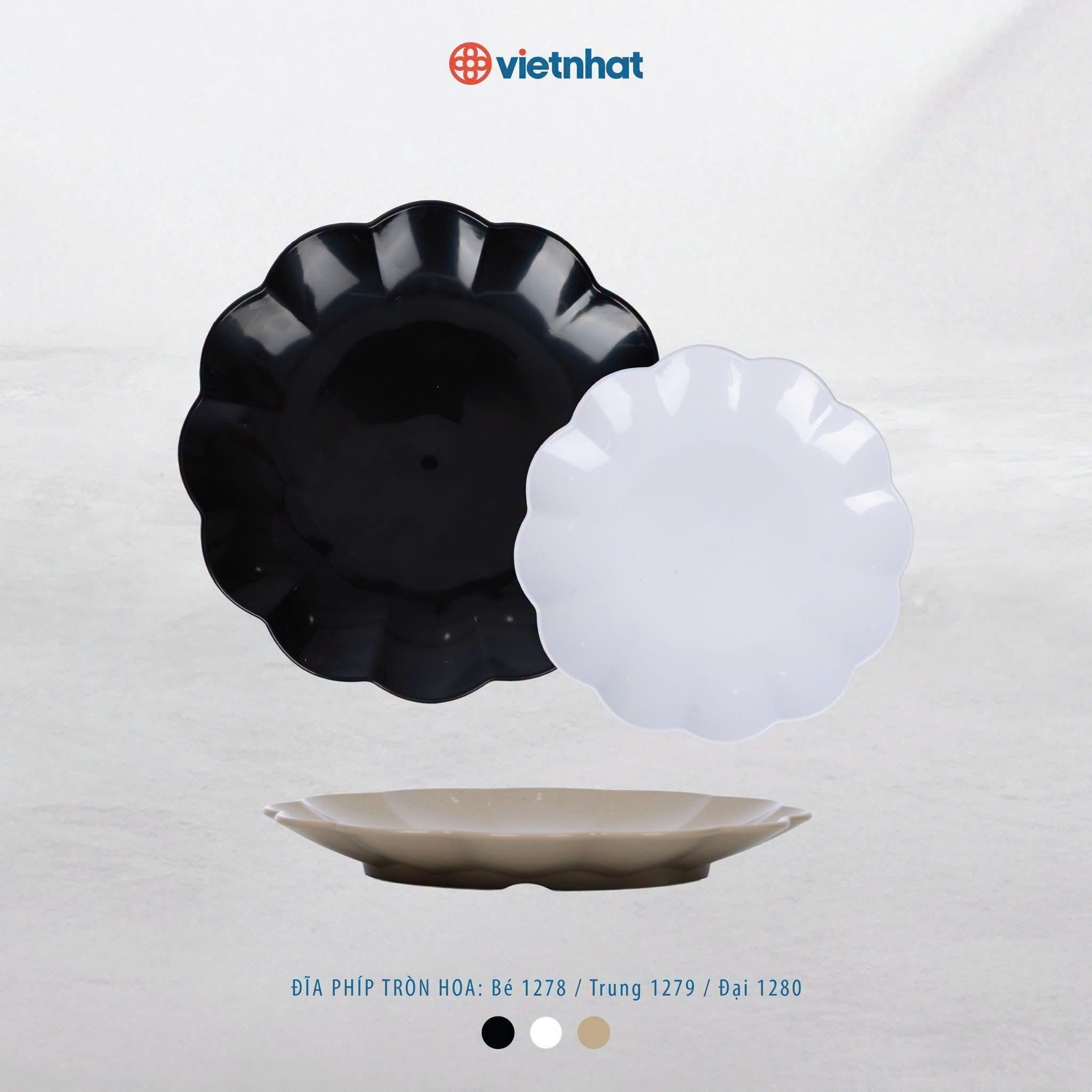 Đĩa nhựa phíp tròn hoa bé Việt Nhật 1278 🍽️ Quán Ăn 3 Đĩa nhựa phíp tròn hoa bé Việt Nhật 1278 - goc nghieng