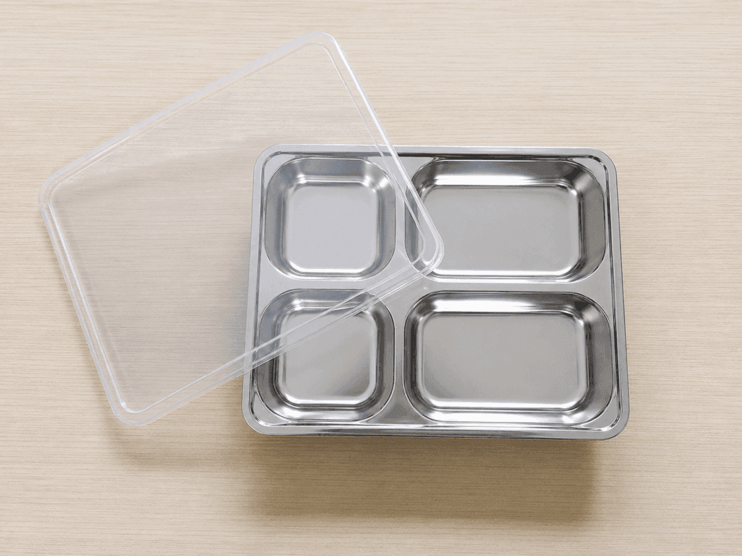 Khay Cơm 4 Ngăn Sâu Lòng Inox 201 Có Nắp Đậy chính hãng Kho Gia Dụng Việt