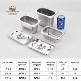Nắp khay inox GN 1/9 đựng topping dùng cho khay đựng gia vị, topping nhỏ