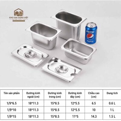 Nắp Khay Inox GN 1/9 Đựng Topping