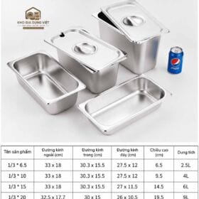 Khay inox GN 1/3 các loại đựng topping, thực phẩm