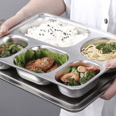 Khay Cơm 5 Ngăn Sâu Lòng Inox 304 Loại To (33x22cm Sâu 4.5cm)