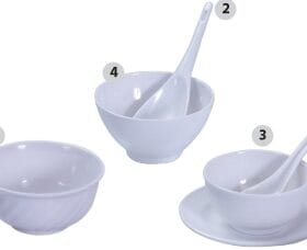 Bộ Chén Cơm – Vá – Dĩa – Muỗng Fataco melamine trắng 11.5 x 5.6 cm