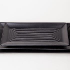 Dĩa Chữ Nhật Có Vân màu đen nhám Fataco melamine 21.2 x 9.7 x 1.7cm