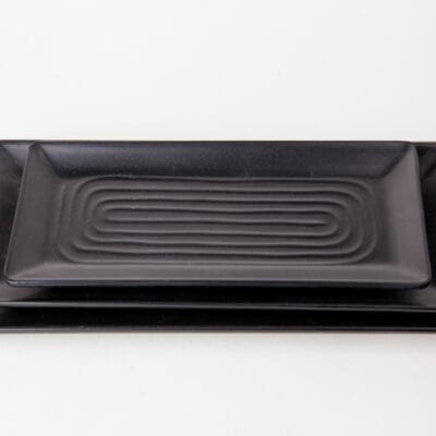 Dĩa Chữ Nhật Có Vân Màu Đen Nhám Fataco Melamine