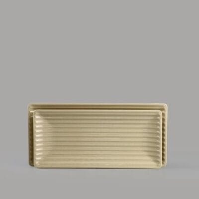 Dĩa Chữ Nhật Cạn Gân Nhựa Melamine Nâu Đá Superware PV064 - Dĩa Phíp Cạn Vân Nổi