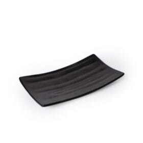 Dĩa Chữ Nhật Cong Có Vân màu đen nhám Fataco melamine 21.6 x 12.0 x 2.8 cm