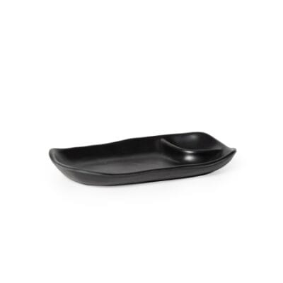 Dĩa Có Ngăn Chứa Sốt Màu Đen Nhám Fataco Melamine