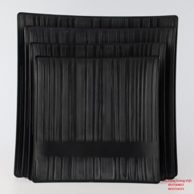 Dĩa Vuông Cạn Có Vân PV329 Đen Nhám Superware Melamine
