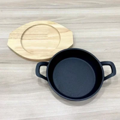 Đĩa gang nướng tròn 20cm tay cầm bít tết bò né