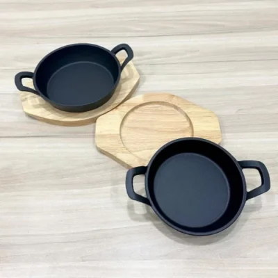 Đĩa gang nướng tròn 24cm tay cầm bít tết bò né (DG 24tr2q)