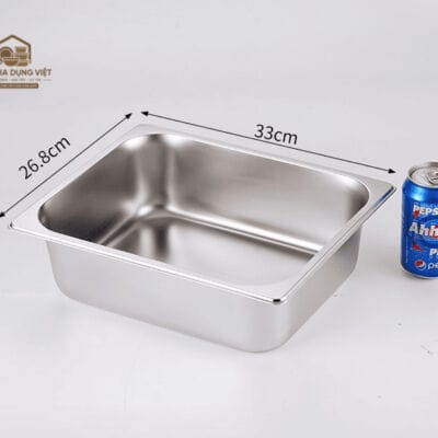 Khay Inox GN 1/2 Đựng Topping 32.5x26.5cm Cao 10cm