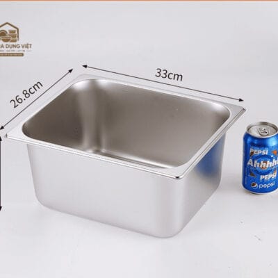 Khay Inox GN 1/2 Đựng Topping 32.5x26.5cm Cao 15cm
