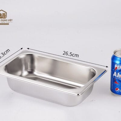 Khay Inox GN 1/4 Đựng Topping 26.5x16.2cm Cao 6.5cm