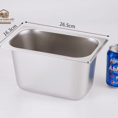 Khay Inox GN 1/6 Đựng Topping 17.6x16.3cm Cao 15cm