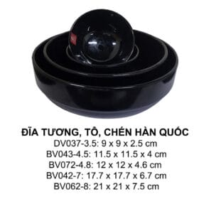 Bộ Chén Chấm – Chén Cơm – Tô Súp Superware melamine đen bóng 14 x 14 x 3.4 cm