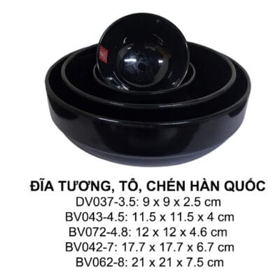 Bộ Chén Chấm Chén Cơm Tô Súp Màu Đen Superware Melamine